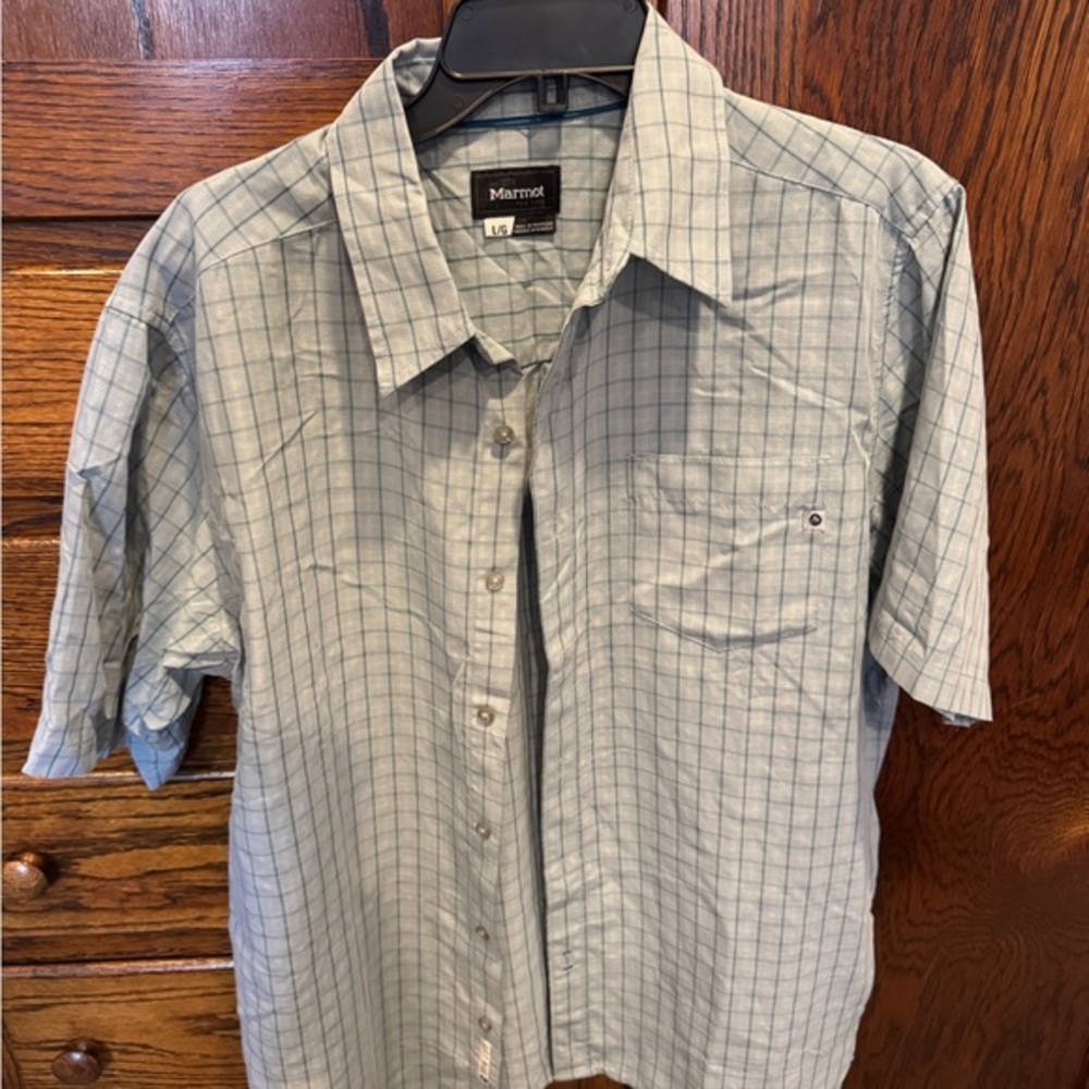 Marmot Pale Blue Grid Short-Sleeve Button-Down Shirt